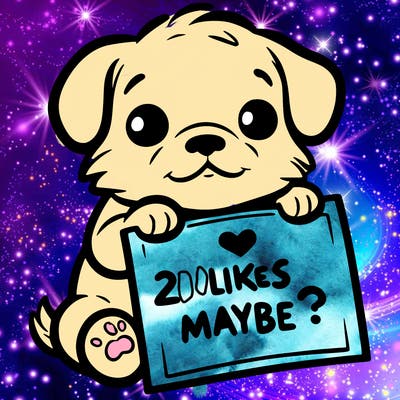 a puppy holding a sign that says 2 likes maybe?