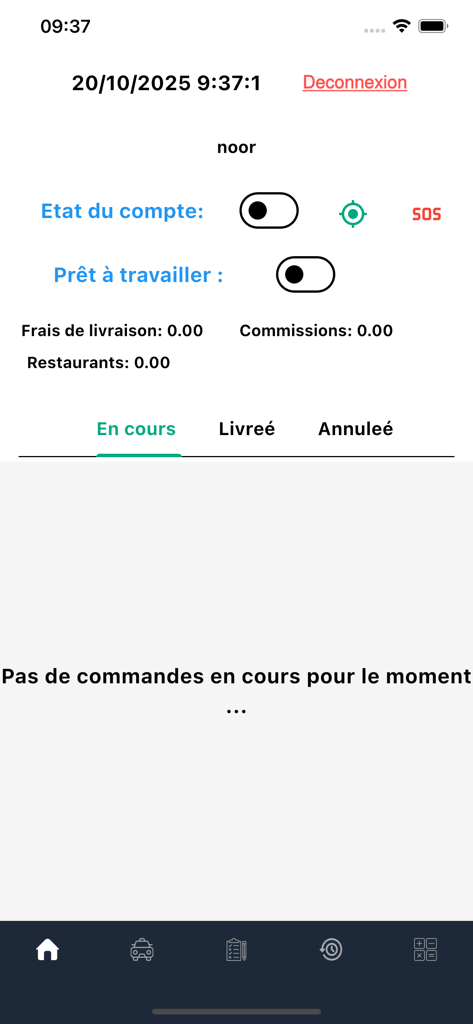 Panel de control de estado del conductor en la aplicación móvil PRDelivery