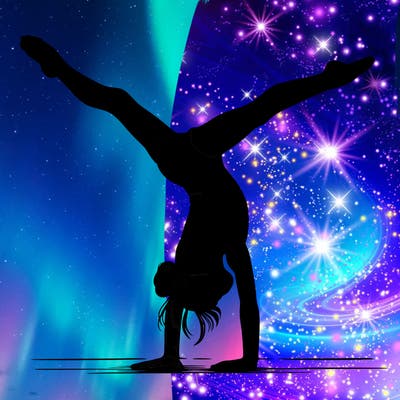 realistic gymnastic hand stand girl in four splits