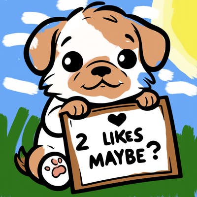 a puppy holding a sign that says 2 likes maybe?