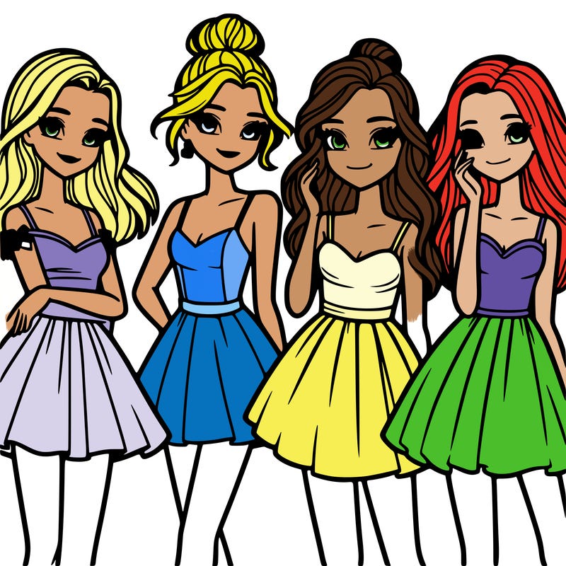 four beautiful teen girls in dresses