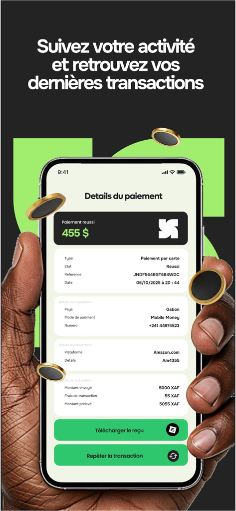 Sekure - A hand holding a smartphone displaying a successful payment receipt in the Sekure app