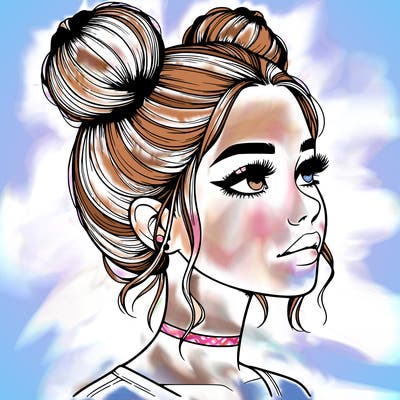 realistic girl with buns on the top of her head