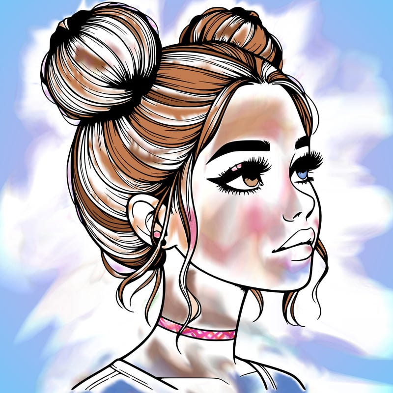 realistic girl with buns on the top of her head