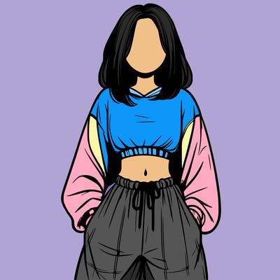 realistic girl faceless with baggy pants and a crop top