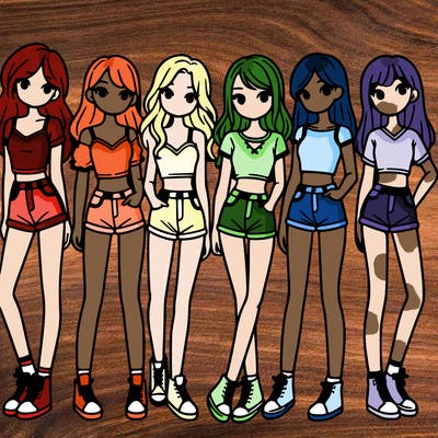 a group of girls wearing crop tops and shorts