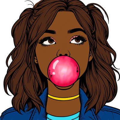 realististic girl blowing bubble -gum