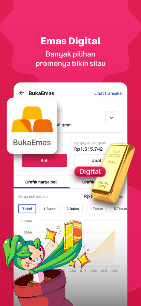Bukalapak - Jual Beli Online - Bukalapak BukaEmas digital gold investment interface showing current price and trading options