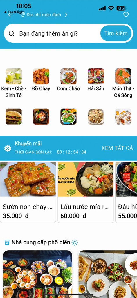 ベトナムの食品カテゴリと配送プロモーションを表示するShip Proアプリのインターフェース