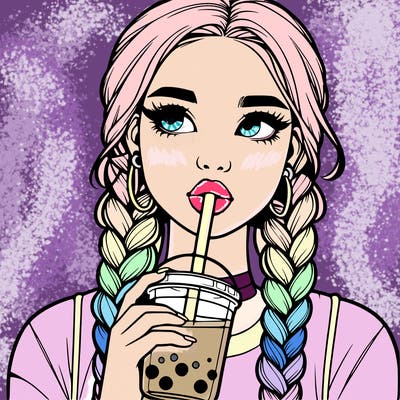 realistic girl with braided hair drinking boba