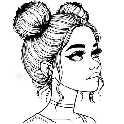 realistic girl with buns on the top of her head