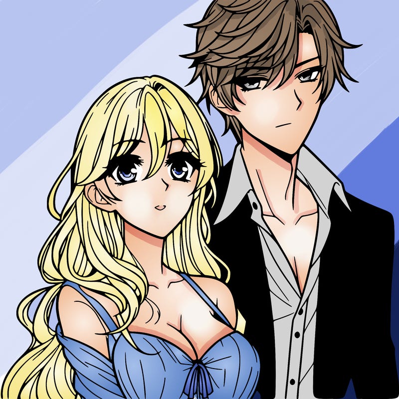 a handsome anime boy with his girlfriend