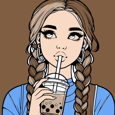 realistic girl with braided hair drinking boba