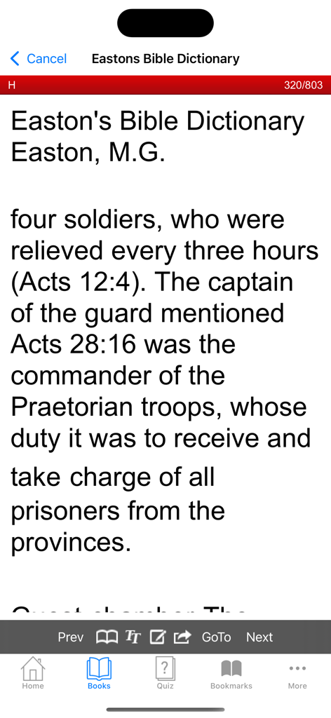 Bible Scholar Interactive - Una captura de pantalla del contenido del Diccionario Bíblico de Easton dentro de la aplicación móvil Bible Scholar Interactive.