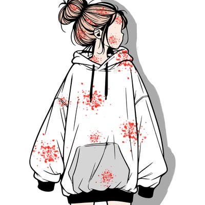 realistic girl with a oversized sweatshirt on and a bun