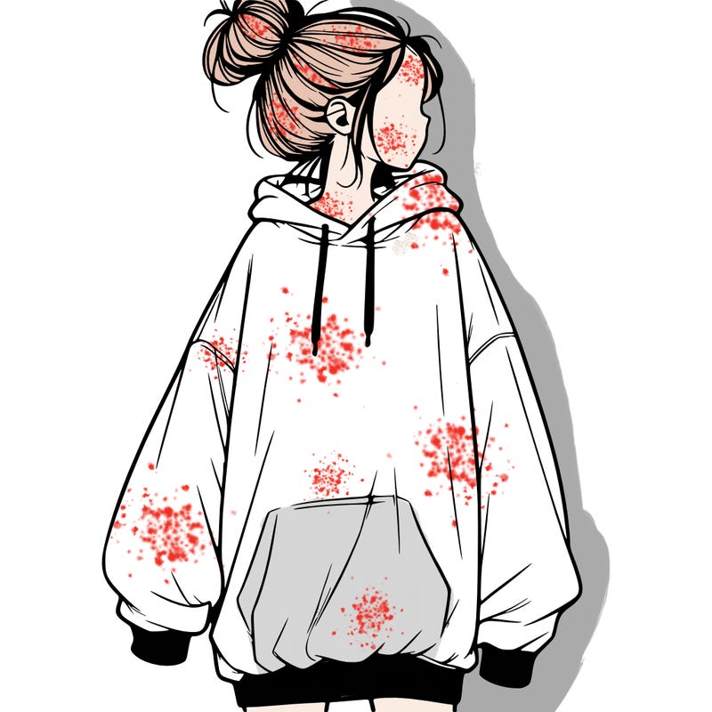 realistic girl with a oversized sweatshirt on and a bun
