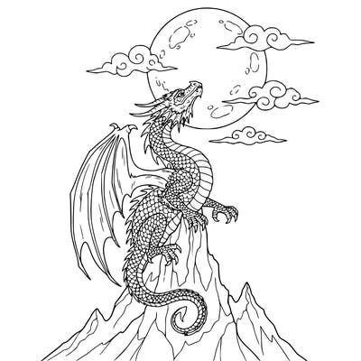 a gold dragon looking at the moon