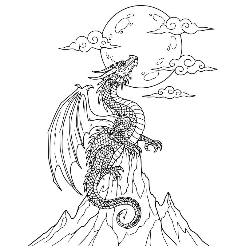 a gold dragon looking at the moon