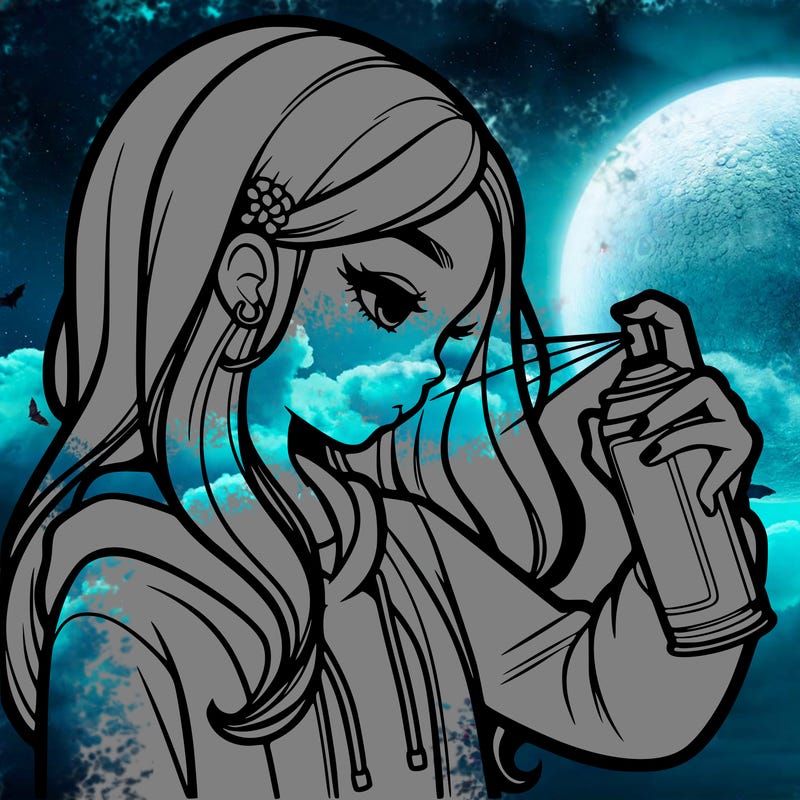 a realistic girl spray painting