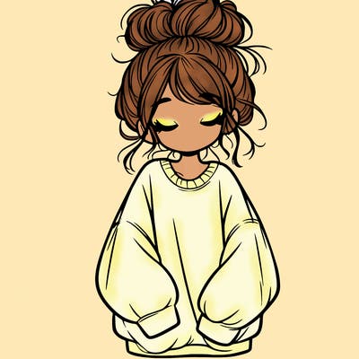 girl with baggy sweatshirt and messy bun