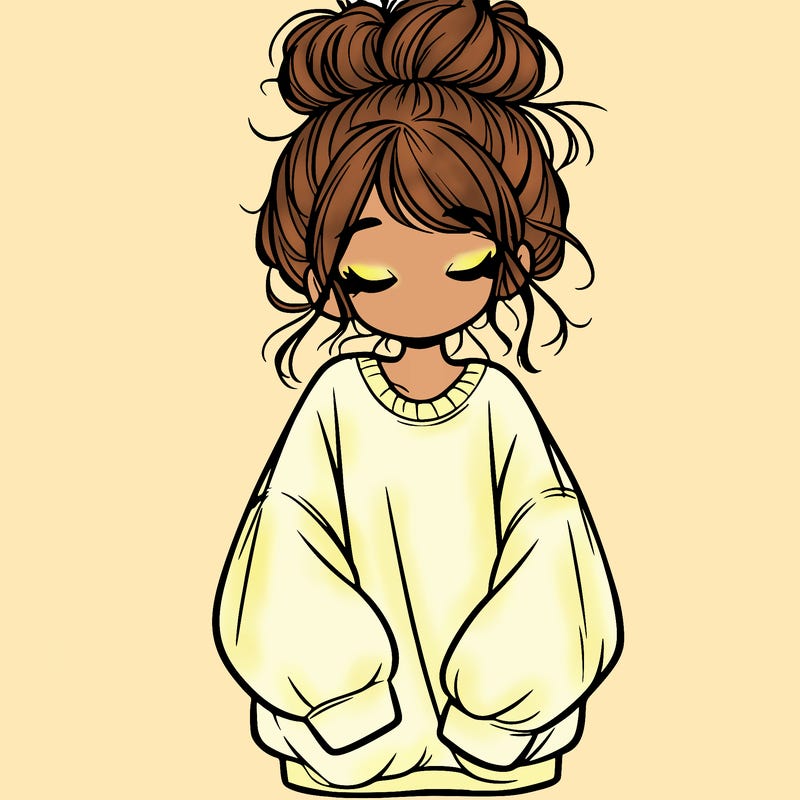 girl with baggy sweatshirt and messy bun