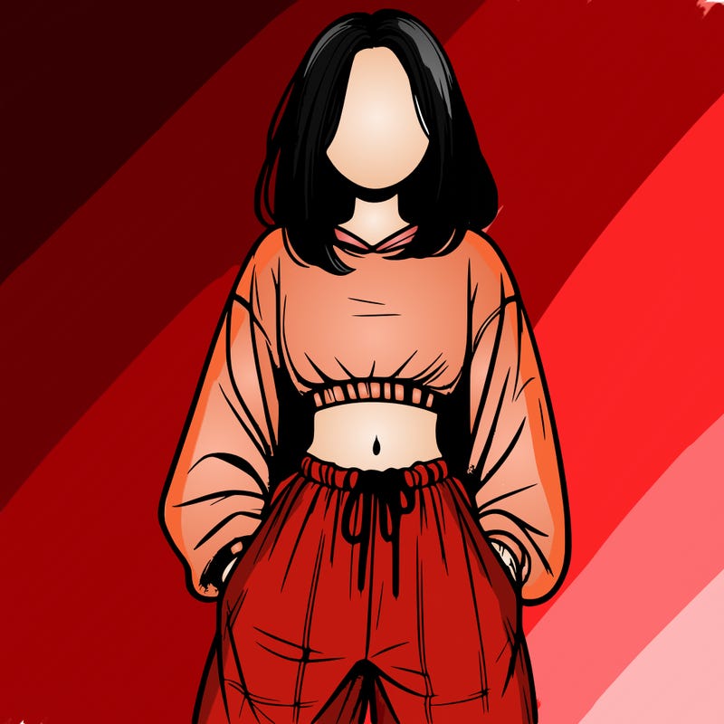 realistic girl faceless with baggy pants and a crop top