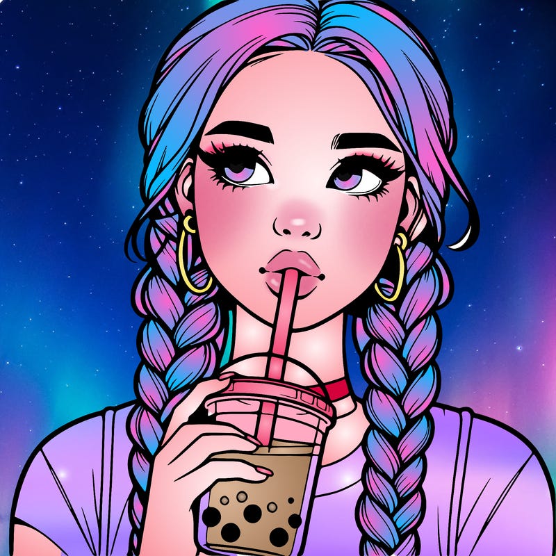 realistic girl with braided hair drinking boba