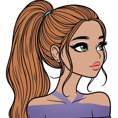 a beautiful and realistic girl with a high pony tail