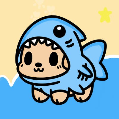 cute dog wearing a shark costume