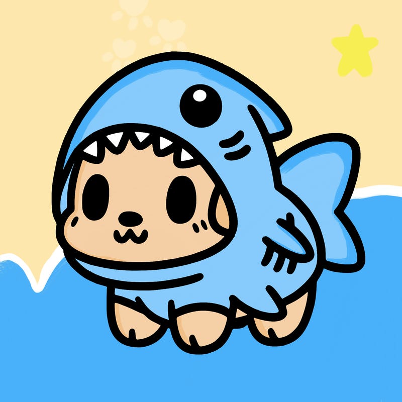 cute dog wearing a shark costume