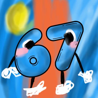 do a drawing of 67 in bubble letters