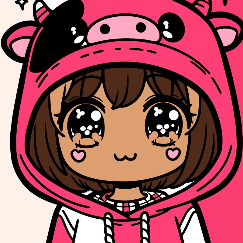 kawaii girl with cow hoodie