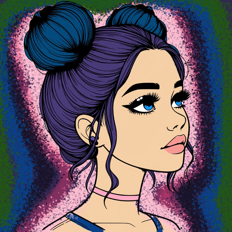 realistic girl with buns on the top of her head