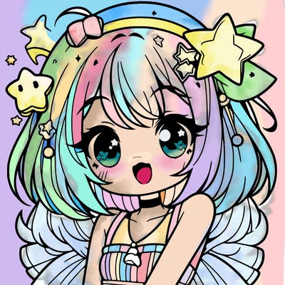 cute anime girl with star accessories