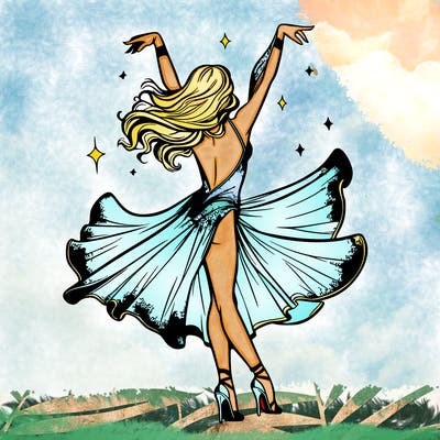 dancer dancing with a shimmery costume on realistic