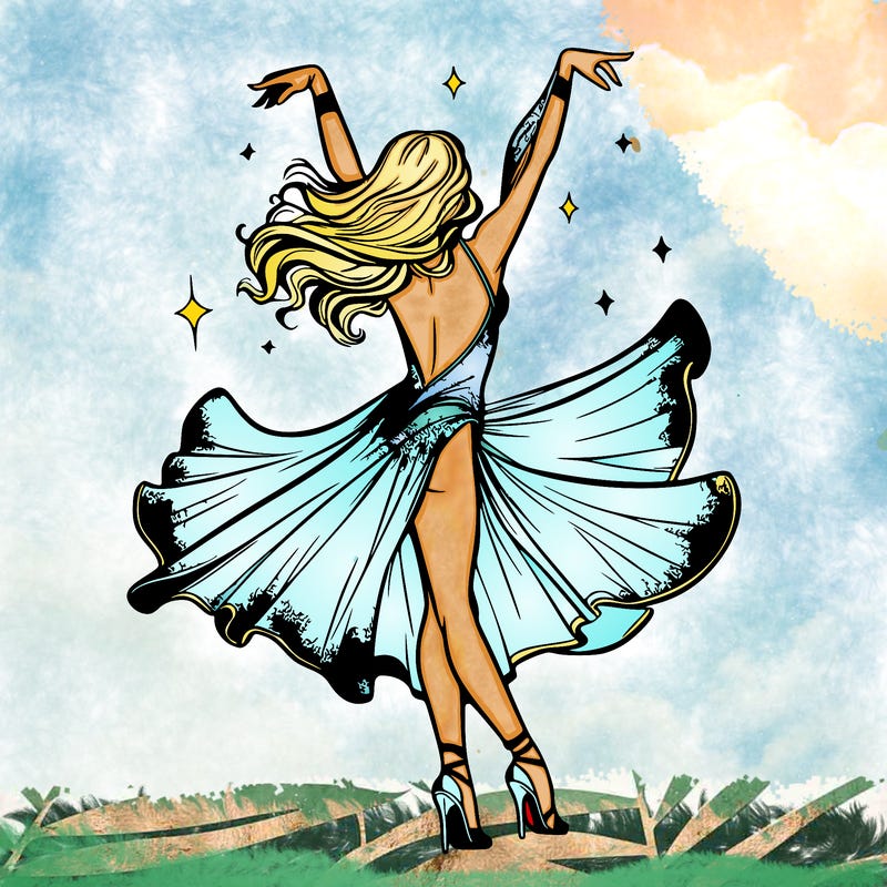 dancer dancing with a shimmery costume on realistic