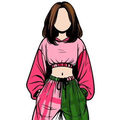 realistic girl faceless with baggy pants and a crop top