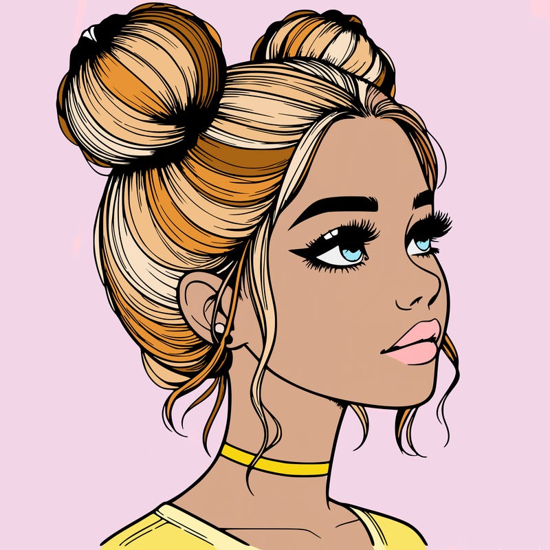 realistic girl with buns on the top of her head