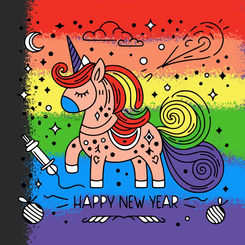 happy new year illustration calligraphic style outline; thin lines; light colors