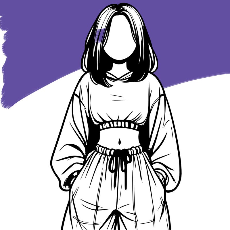 realistic girl faceless with baggy pants and a crop top