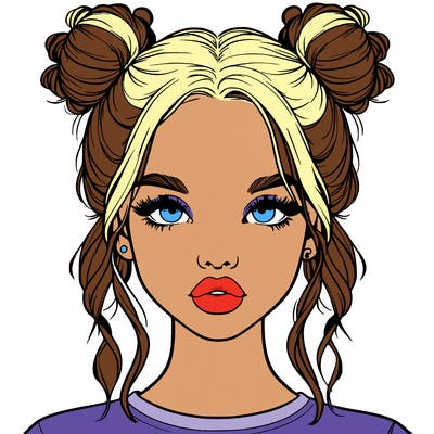 realistic girl with two buns in hair and lips