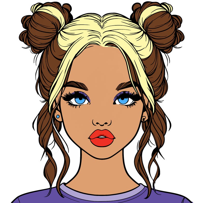 realistic girl with two buns in hair and lips