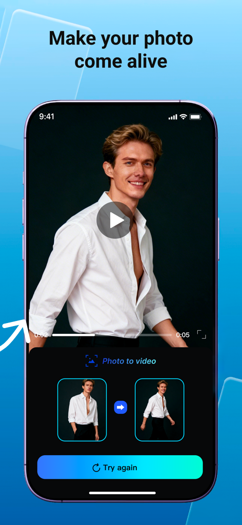 VidMax-AI Reshape,Photo,Video - VidMax app interface showing the photo to video AI animation feature