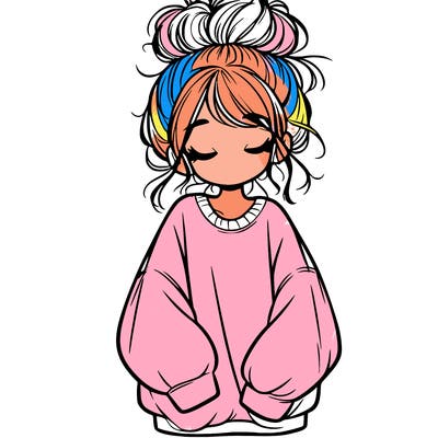 girl with baggy sweatshirt and messy bun