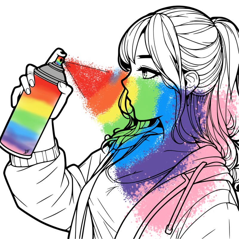 a realistic girl spray, painting