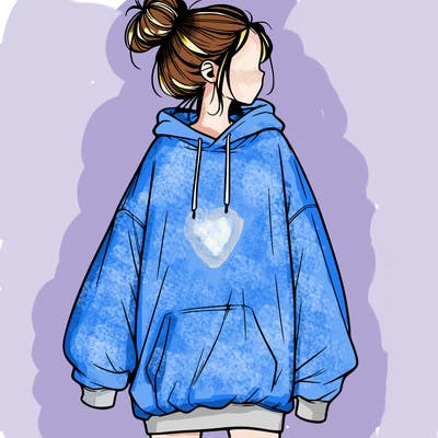 realistic girl with a oversized sweatshirt on and a bun
