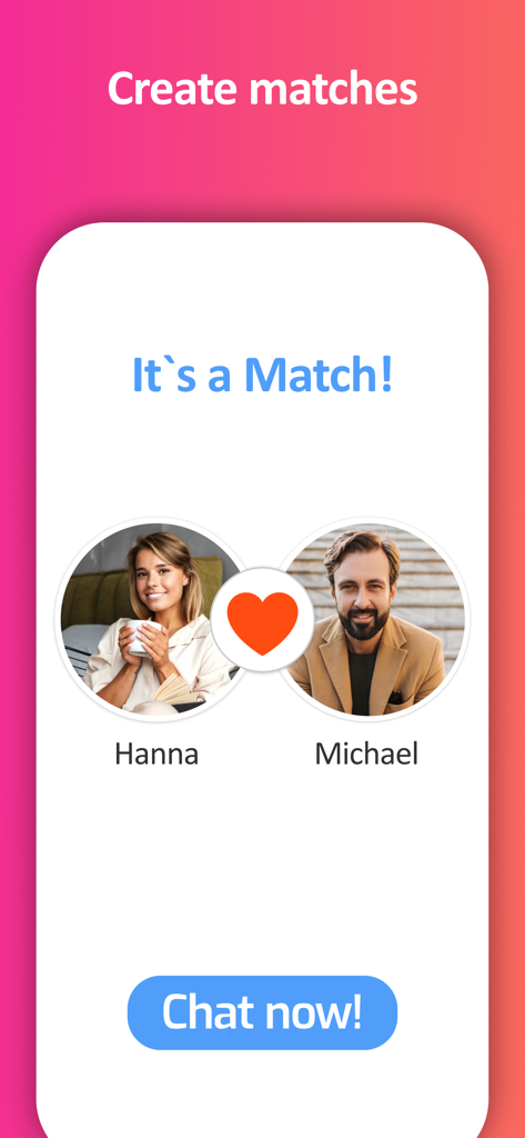 Eden: Christian Dating App - Un écran de notification de correspondance sur l'application de rencontre chrétienne Eden montrant deux profils reliés par une icône de cœur et un bouton de discussion