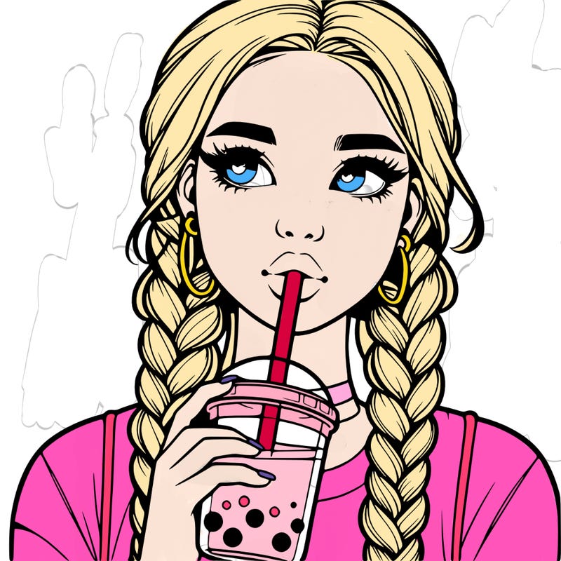 realistic girl with braided hair drinking boba