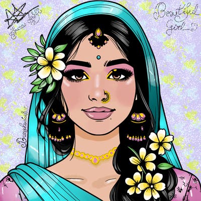 realistic girl with flowers