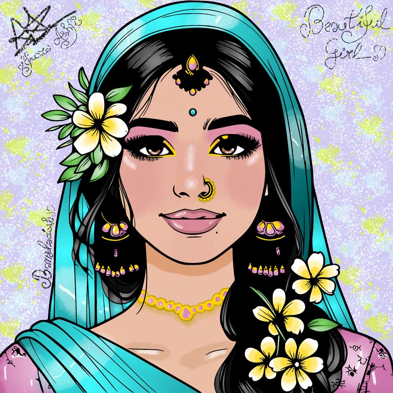 realistic girl with flowers